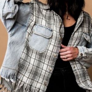 Graffiti Denim and Plaid Oversized Jacket